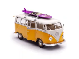 Масштабная модель Volkswagen T1 Bus 1962 желтый с белым, серфинг на крыше лучшая цена!