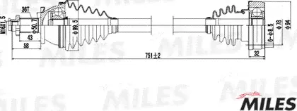 Полуось (привод в сборе, приводной вал) Miles правая для Volkswagen Polo IV 2001-2012. Артикул GC02124-1
