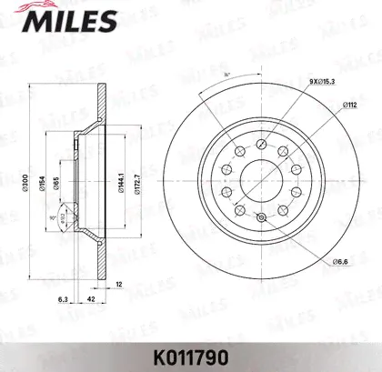 Тормозной диск Miles задний для Volkswagen Tiguan II 2016-2024. Артикул K011790