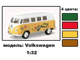 Модель 1:32 автобус Volkswagen Classical Bus с рисунком в дисплее Kinsmart