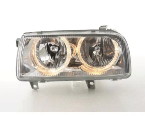 Фары (фонари) передние с ангельскими глазками (Angel Eyes) FK Automotive Volkswagen Vento (1HXO, 1H) (1992-1998) хром (с электрокорректором (без мотора в комплекте)), FKFSVW311