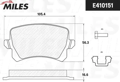 Тормозные колодки Miles (Low-Metallic) задние для Volkswagen Tiguan I 2007-2018. Артикул E410151