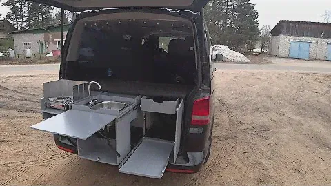 Многофункциональная полка, кухонный модуль, camping box в багажник Vw multivan t5. Часть 3. финал.