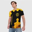 Футболка Volkswagen - gold gradient: символ и надпись вертикально Мужская 3D