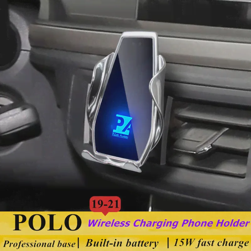 Для 2019-2021 VW Polo Держатель телефона Беспроводное зарядное устройство Автомобильный мобильный телефон Volkswagen Крепление Навигационный кронштейн Поддержка GPS 360