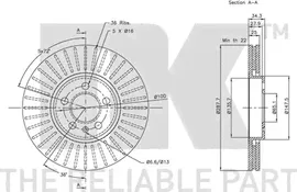 Тормозной диск NK передний для Volkswagen Polo V 2009-2024. Артикул 204760