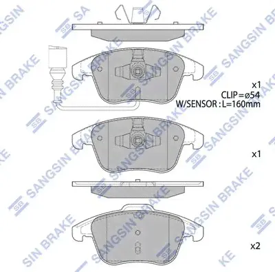 Тормозные колодки Sangsin Hi-Q передние для Volkswagen Tiguan I 2007-2018. Артикул SP2264-0