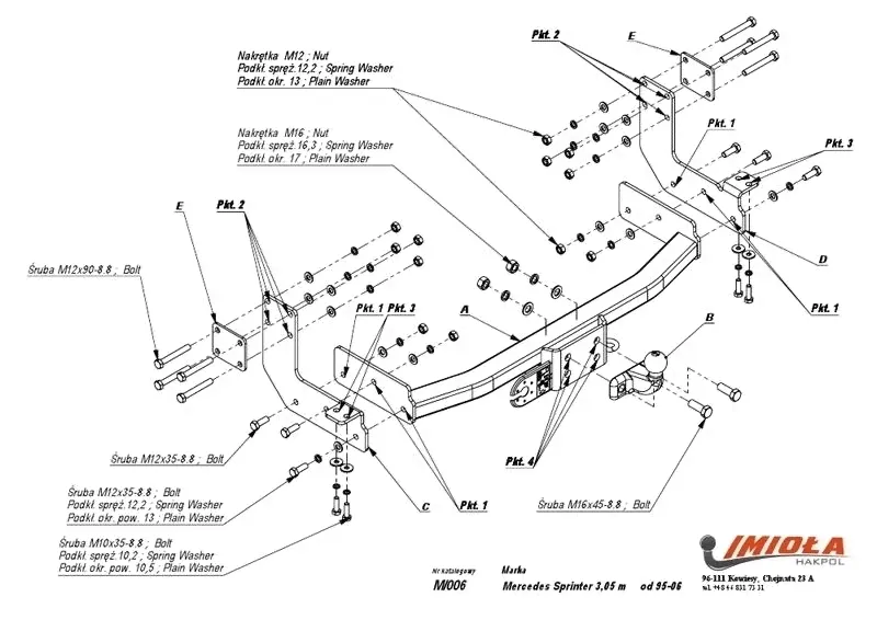 Фаркоп (ТСУ) на VOLKSWAGEN LT 28-35 3,05 m 95-06 Imiola (Арт.M.006)-0