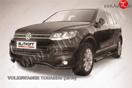 защита переднего бампера Slitkoff Volkswagen Touareg NF дорестайлинг (2010-2014) (Цвет: серебристый)
