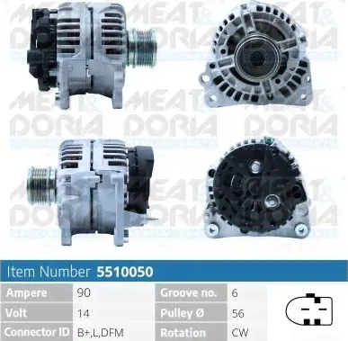 Генератор Meat & Doria для Volkswagen Transporter T5 2003-2009. Артикул 5510050