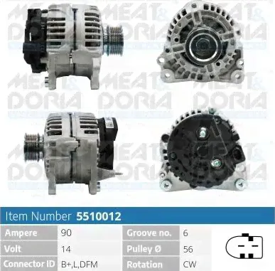 Генератор Meat & Doria для Volkswagen Transporter T5 2003-2015. Артикул 5510012-0