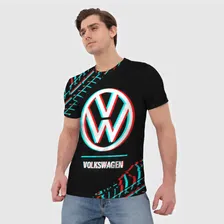 Футболка Значок Volkswagen в стиле glitch на темном фоне
