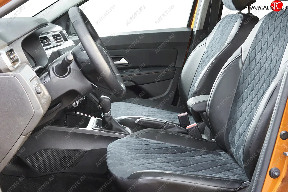 Чехлы для сидений Seintex Ромб Алькантара (airbag, сплошная) Volkswagen Polo 5 (2009-2020) (Цвет: черный)
