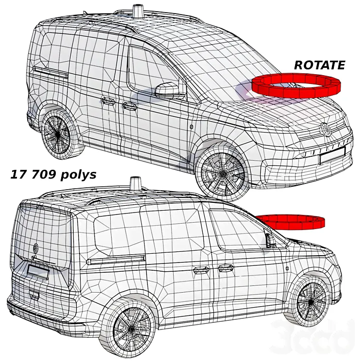 Среднеполигональный автомобиль Volkswagen Caddy 2022 - Транспорт - 3D модель-2