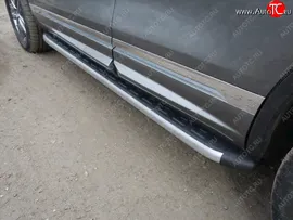 Пороги алюминиевые с пластиковой накладкой R-Line ТСС Тюнинг Volkswagen Touareg NF (2014-2018) (серые)