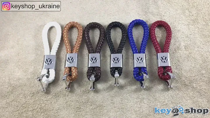 Кожаный плетеный брелок с хромированным карабином Volkswagen