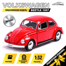 Машина металлическая VOLKSWAGEN BEETLE 1967, 1:32, открываются двери, инерция, цвет красный