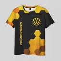 Футболка Volkswagen - gold gradient: символ и надпись вертикально Мужская 3D