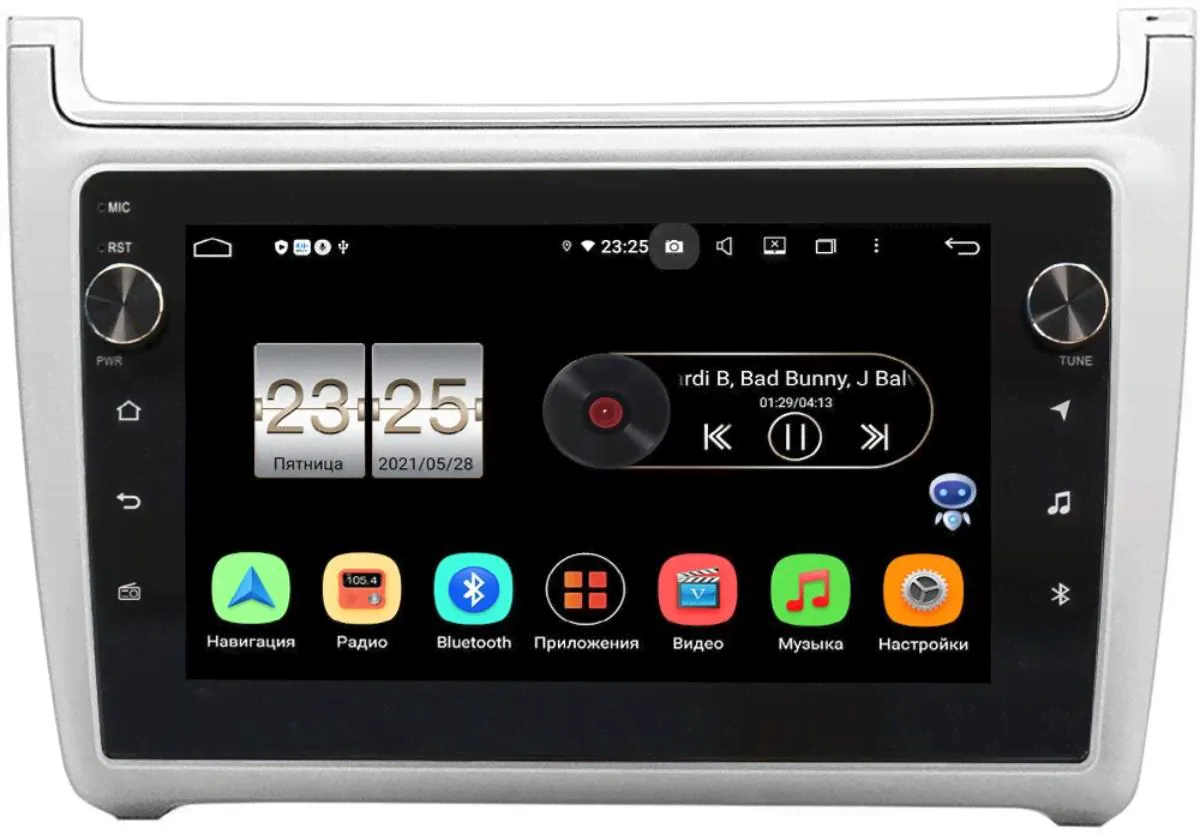 Штатная магнитола Volkswagen Polo 5 2009-2020 (серебро) LeTrun BPX609-540 на Android 10 (4/64, DSP, IPS, с голосовым ассистентом, с крутилками)
