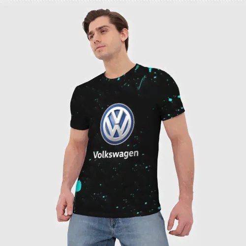 Футболка Volkswagen auto голубые краски Мужская 3D