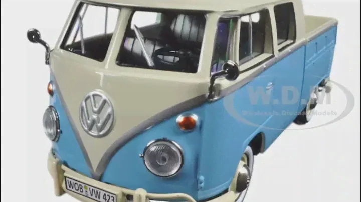 Volkswagen Type 2 (T1) Double Cab Pickup Truck Light Blue and Cream 1/24 Diecast Car by Motormax