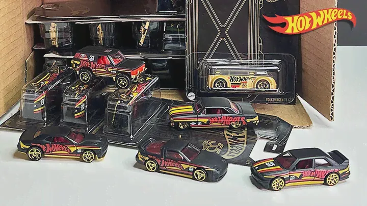 Unboxing: 2023 Hot Wheels 55th Anniversary Pearl & Chrome Series - Black & Yellow set with VW T1 GTR