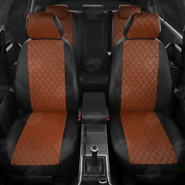 Комплект чехлов Экокожа с ромбом Volkswagen Touran компактвэн 2014-2019 Коричневый и черный VW28-0704-EC10-R-fox-0