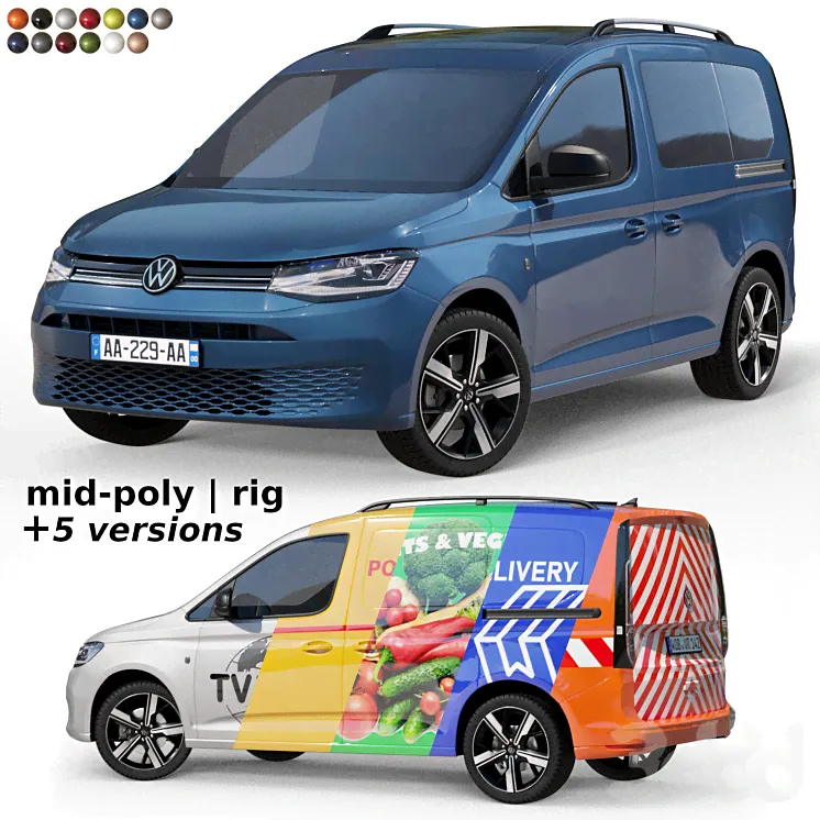 Среднеполигональный автомобиль Volkswagen Caddy 2022 - Транспорт - 3D модель-4