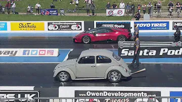 Santa Pod 2023 VW Beetle vs Lamborghini Huracan Performant