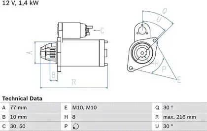 Стартер Bosch для Volkswagen LT II 1996-2001. Артикул 0 986 016 380