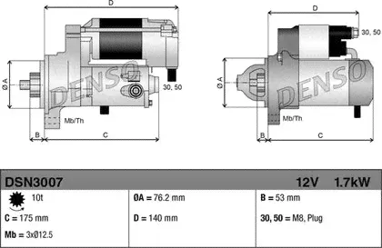 Стартер Denso для Volkswagen Caddy III 2004-2010. Артикул DSN3007