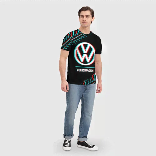 Футболка Значок Volkswagen в стиле glitch на темном фоне-4