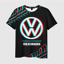 Футболка Значок Volkswagen в стиле glitch на темном фоне