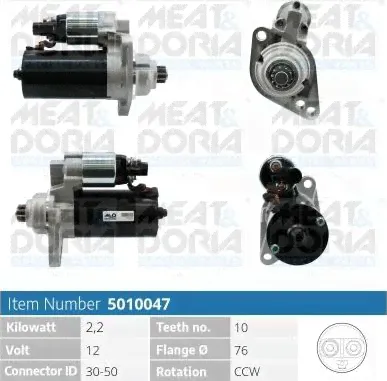 Стартер Meat & Doria для Volkswagen Caddy III 2004-2010. Артикул 5010047