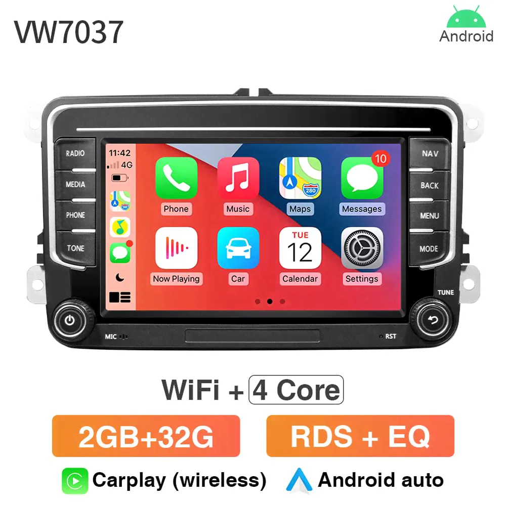 Автомагнитола 7 дюймов, VW7037 GRANDnavi, фольксваген шкода Volkswagen SKODA SEAT Carplay Android Auto 2 DIN WiFi Bluetooth GPS навигатор Android 13 сенсорный экран