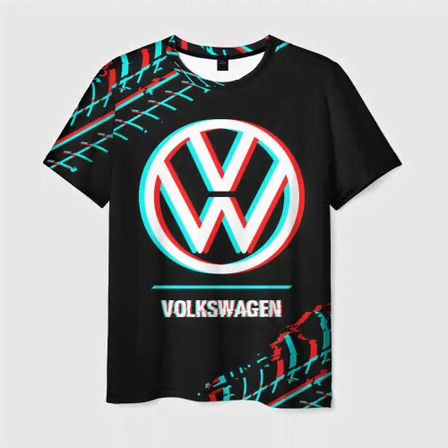 Футболка Значок Volkswagen в стиле glitch на темном фоне-1