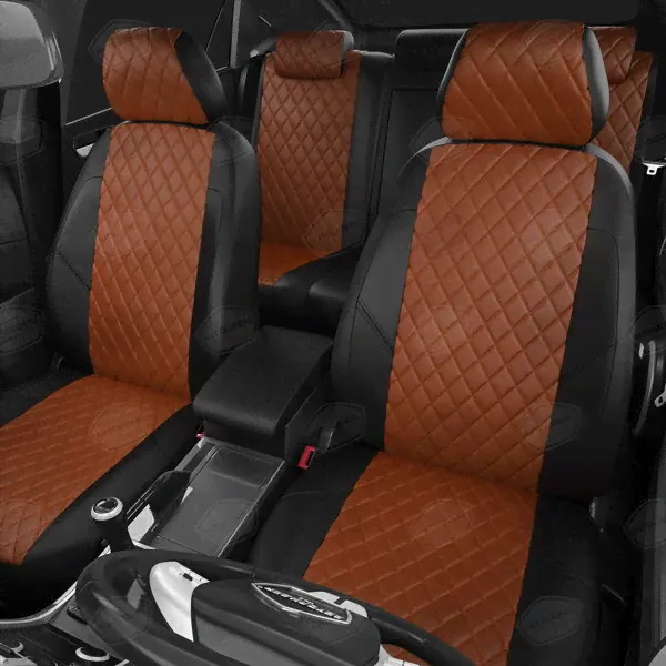 Комплект чехлов Экокожа с ромбом Volkswagen Touran компактвэн 2014-2019 Коричневый и черный VW28-0704-EC10-R-fox-4