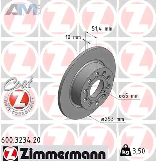 Задние тормозные диски ZIMMERMANN 600.3234.20 для Volkswagen Jetta VI (2010-2018)