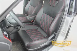 Чехлы на Volkswagen Polo (Спорт сидения), серии "Aurora" - красная строчка