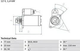 Стартер Bosch для Volkswagen LT II 1996-2001. Артикул 0 986 016 380